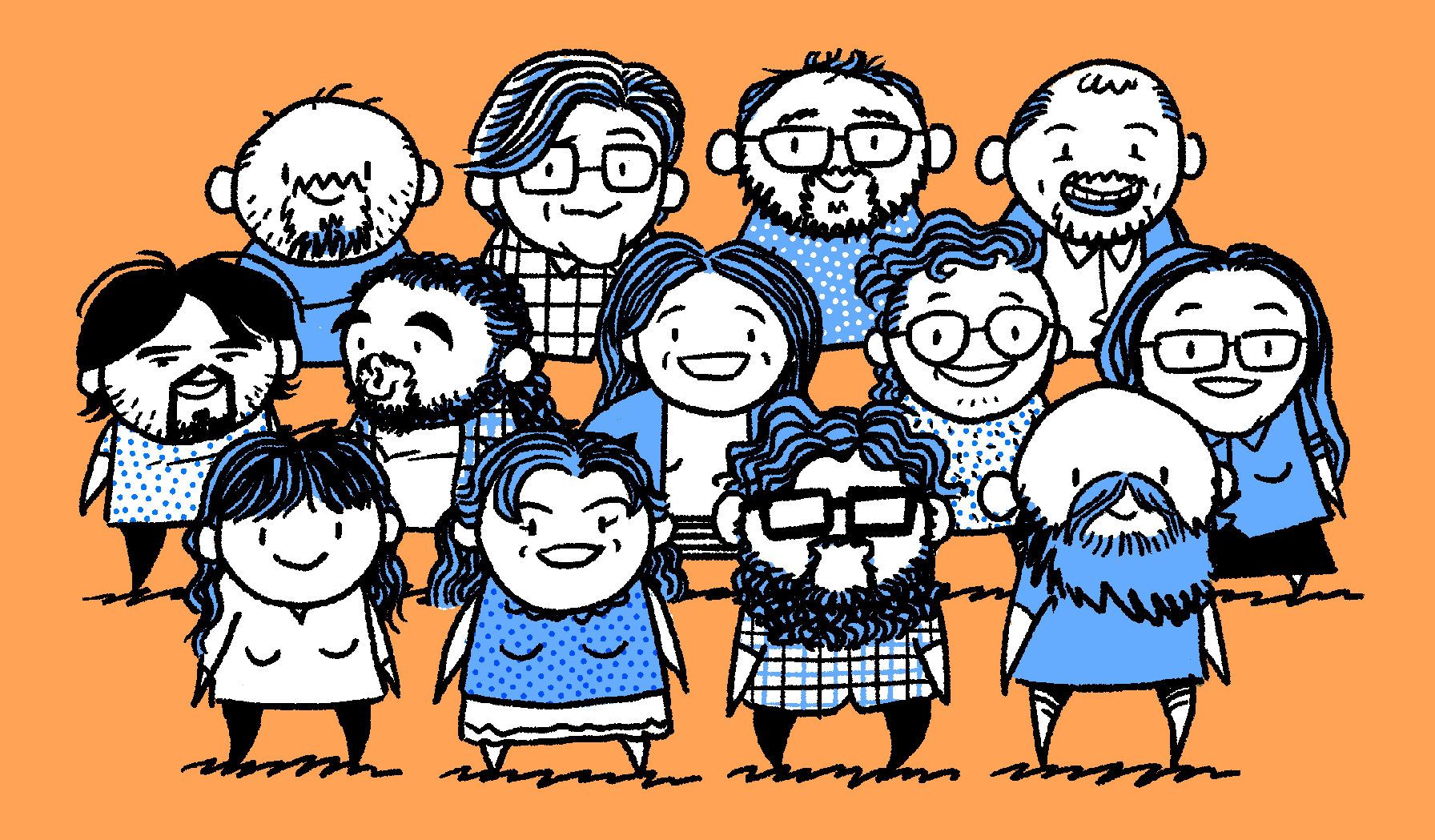 A drawing of the artists behind Squishbook.